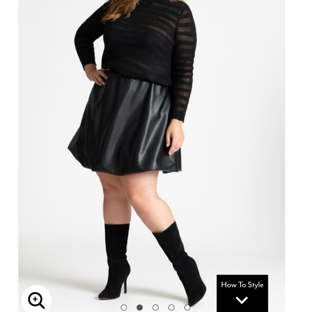 Eloquii Sleek Black Faux Leather Bubble Hem Skirt